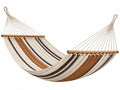 Amaca da giardino 200 x 150 cm in tessuto di cotone beige marrone con barre in legno - sospesa