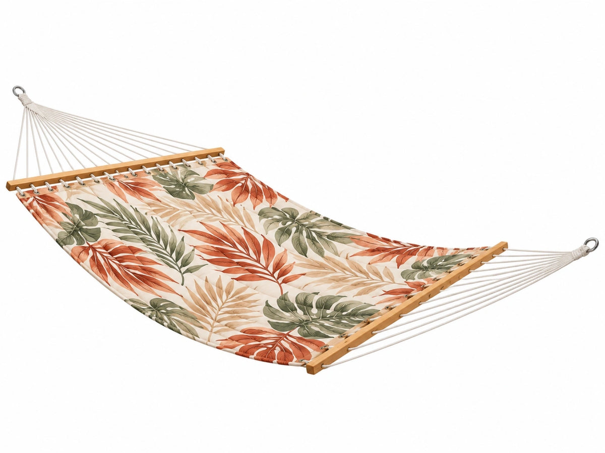 Amaca 300 x 100 cm in tessuto con barre in legno fantasia botanica per esterno
