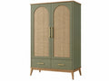 Armadio 100 x 50 x 180 cm in legno verde oliva e rattan - contenitore in stile naturale