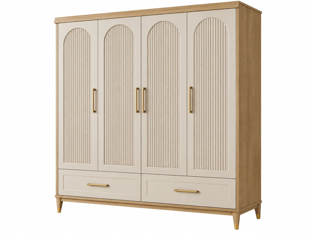 Armadio guardaroba 180 cm in legno beige e rovere con 4 ante 2 cassetti stile moderno