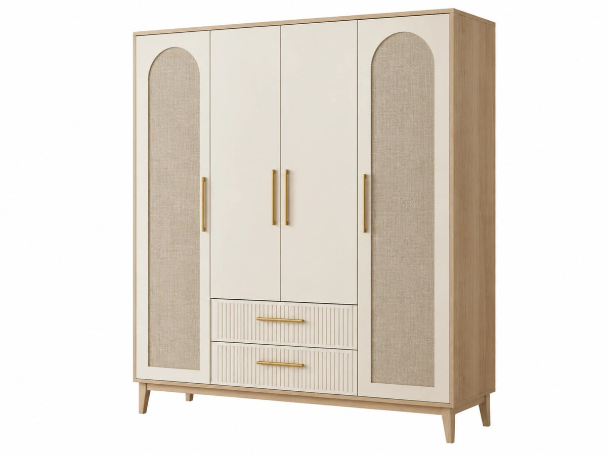 Armadio 160 x 55 x 200 cm in legno ingegnerizzato beige e rovere - 4 ante 2 cassetti stile moderno