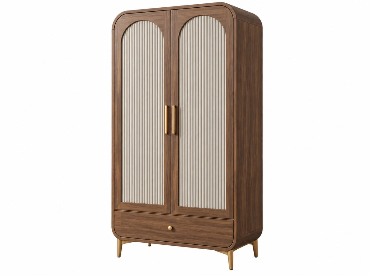 Armadio 100 x 55 x 190 cm in legno marrone con vetro rigato e cassetto stile moderno