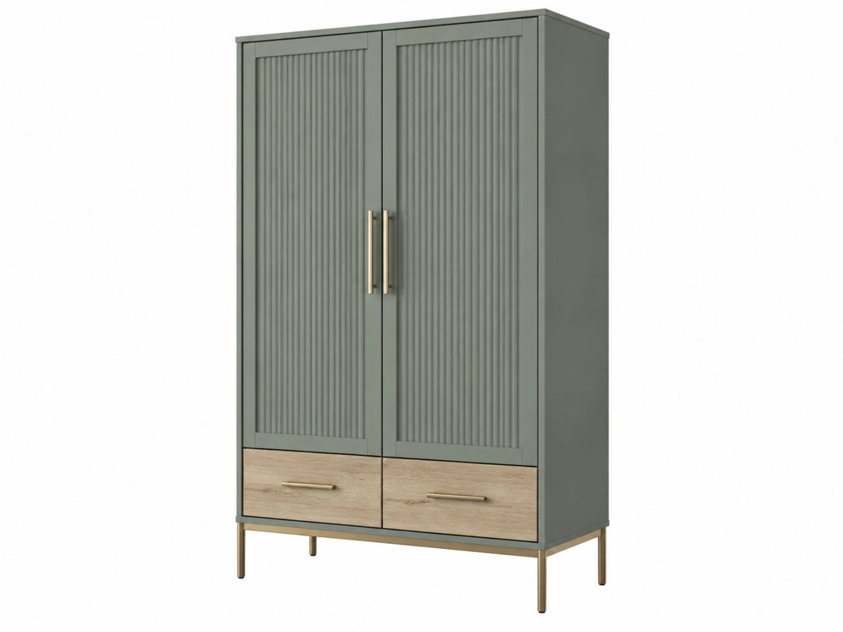 Armadio guardaroba 90 x 50 x 180 cm in legno ingegnerizzato verde salvia con cassetti stile moderno