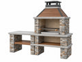 Barbecue da giardino 240 x 75 x 230 cm in pietra e metallo con cappa e piano di lavoro