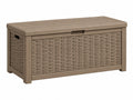 Baule contenitore da esterno 119 x 48 x 60 cm in resina tortora effetto rattan con coperchio