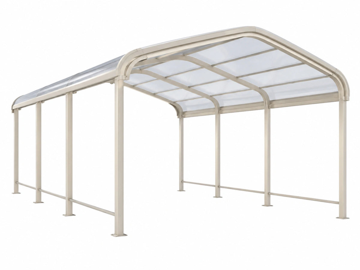Tettoia per auto 500 x 300 x 250 cm in metallo beige con copertura trasparente - Struttura da esterno