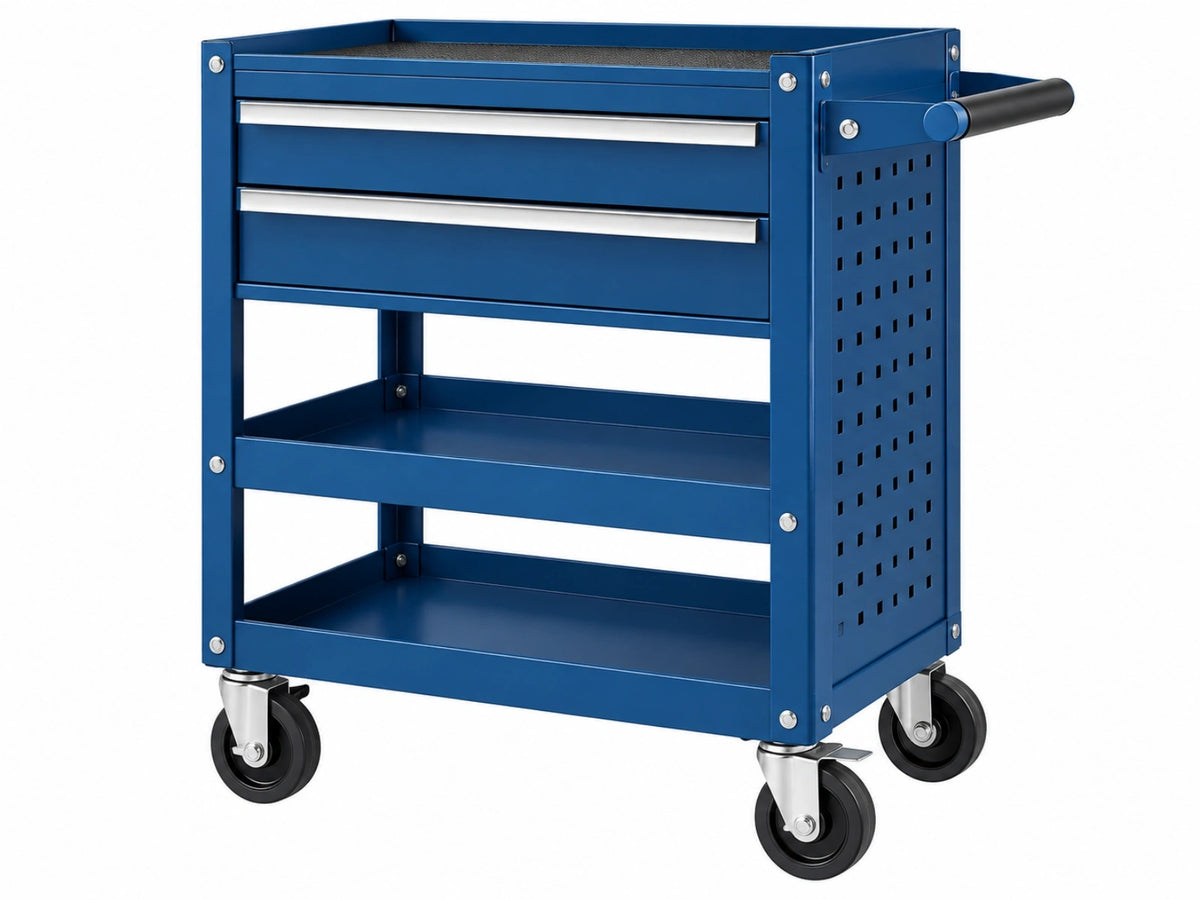 Carrello portautensili 70 x 35 x 85 cm in acciaio blu - mobile con 2 cassetti e ripiani