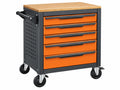 Carrello portautensili 77 x 46 x 96 cm in acciaio nero arancione con piano in bambù - 5 cassetti mobile stile industriale