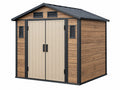 Casetta da giardino 214 x 130 x 190 cm in resina effetto legno marrone con tetto nero
