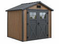 Casetta da giardino 210 x 130 x 200 cm in resina effetto legno marrone e antracite con doppia porta