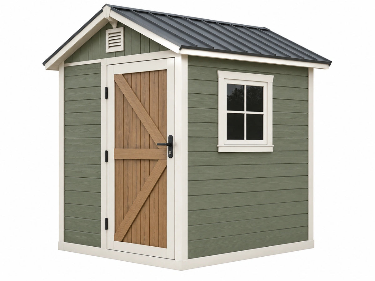 Casetta da giardino 180x120x210 cm in legno verde salvia con porta e finestra